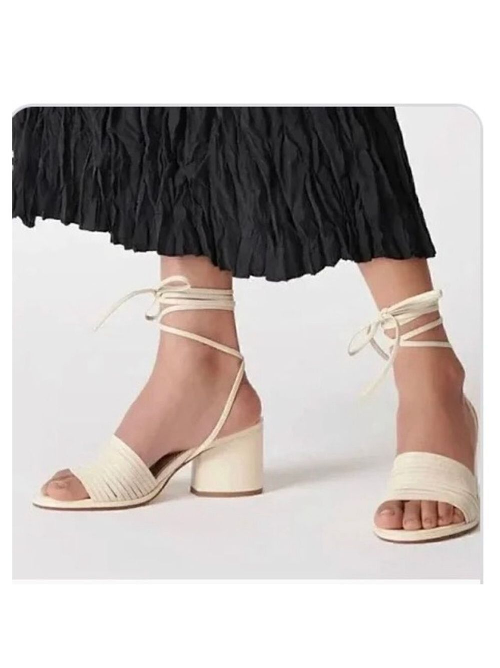 NWT Aeyde Natania Leather Slingback Ankle Wrap Sandals in 8.5 Cream Sold Out!